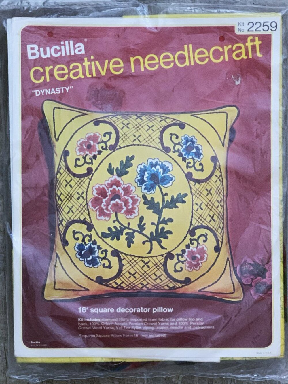 Bucilla DYNASTY Linen Pillow Cover Kit 16" Baroque Asian Pattern NOS Sealed Vtg